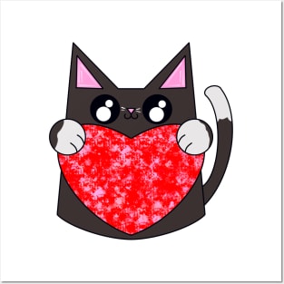 Socks The Black And White Pattern Cat With Valentines Heart Posters and Art